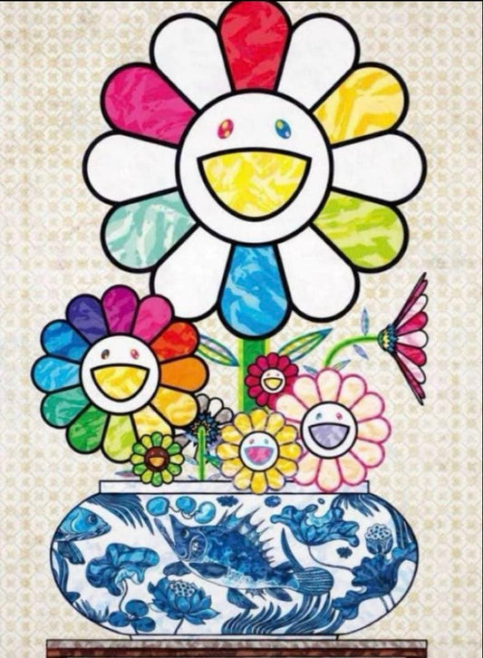 Takashi Murakami Signed ED300 “Murakami Flower in Blue Vase” Kaikai Kiki Superflat Art Print 700mm Rainbow Floral Icon