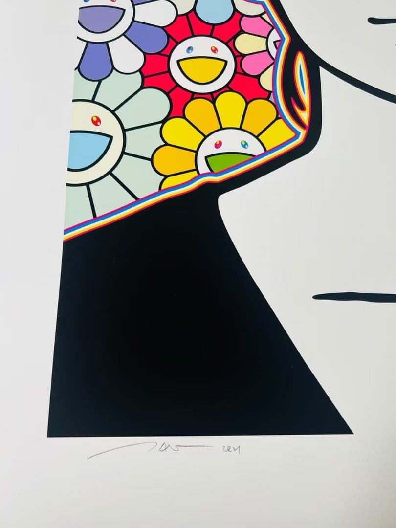 Framed KYNE x Takashi Murakami Style Portrait Print Superflat Flowers Framed Contemporary Japanese Art Inspired Piece