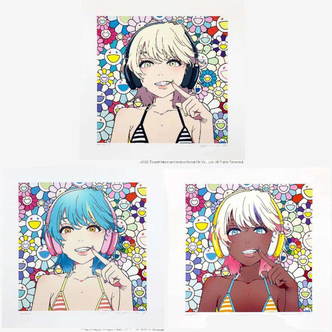 Takashi Murakami x mebae Smile 01 02 03 Complete Set 3 Prints Flower Field Character Series Collector Triptych Set