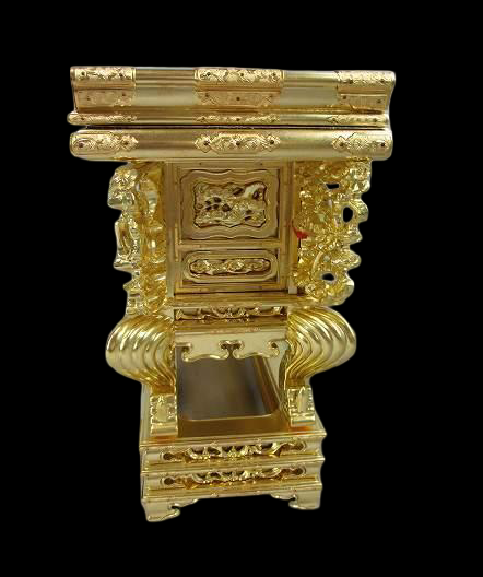 Honganji-Style Gilded Amida Hall Altar Table (18-go) — Handcrafted Temple Butsugu Stand — 54.5 cm Wide, Architectural Carving