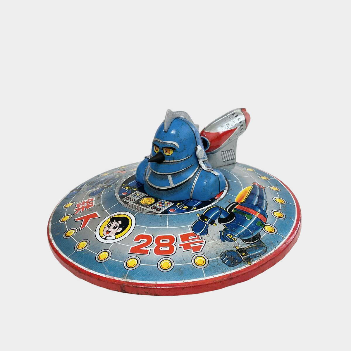 Tetsujin 28-go Tin Disc Robot — 1960s Nomura Japanese Friction Toy Flying Saucer