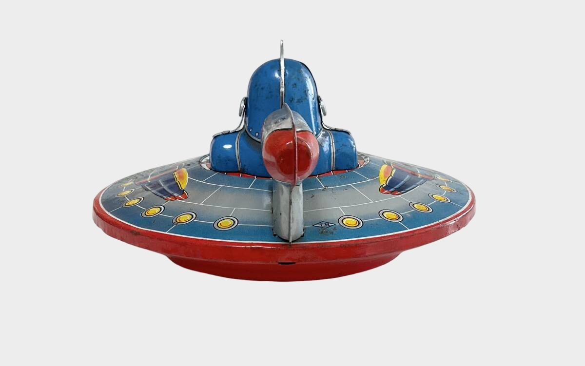 Tetsujin 28-go Tin Disc Robot — 1960s Nomura Japanese Friction Toy Flying Saucer