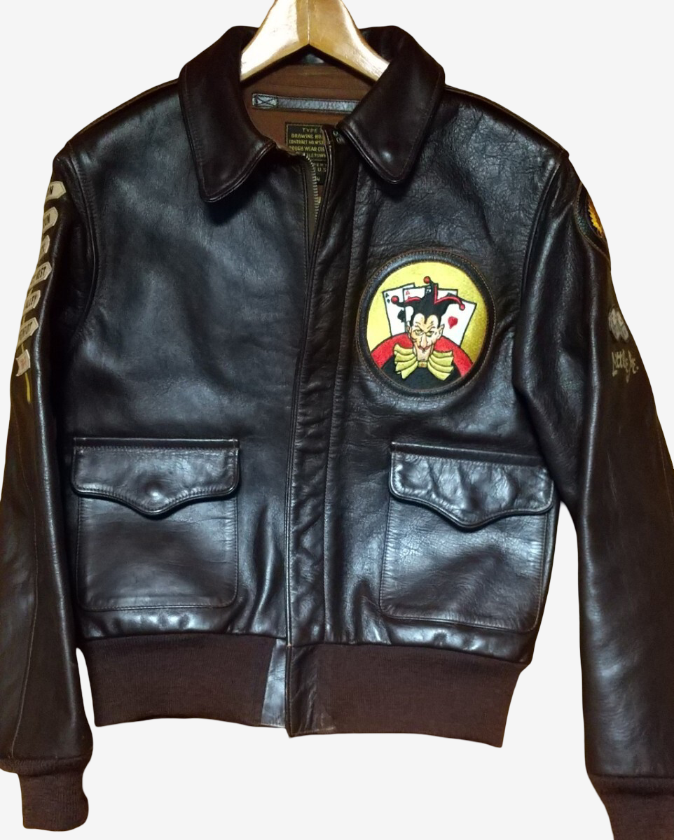 The Real McCoy’s A-2 Flight Jacket Doc’s Disciples Full Custom Horsehide WWII Nose Art Leather Jacket Vintage Replica