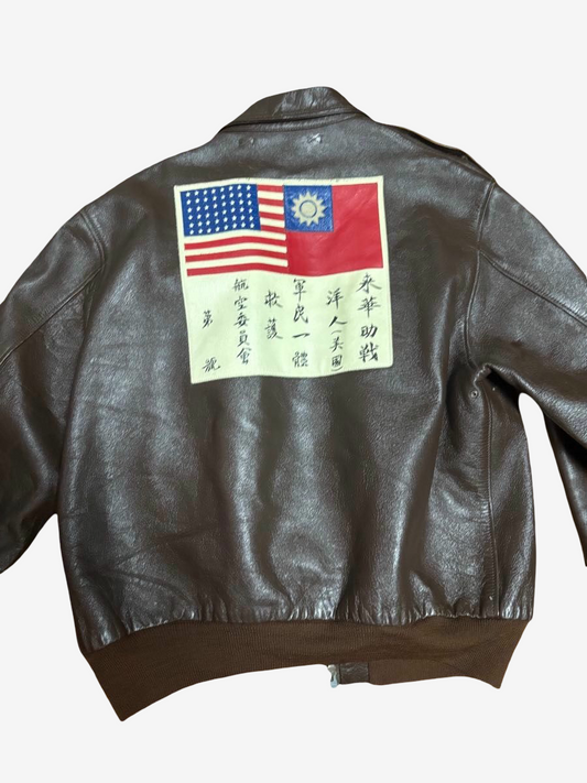Early The Real McCoy’s A-2 Horsehide Flight Jacket Size 44 Blood Chit Patch Vintage Japanese Reproduction