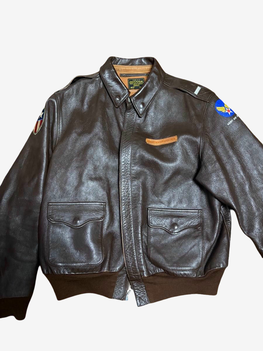 Chaqueta de vuelo A-2 de piel de caballo de tipo temprano de The Real McCoy’s con parche de Blood Chit de cuero, talla 44