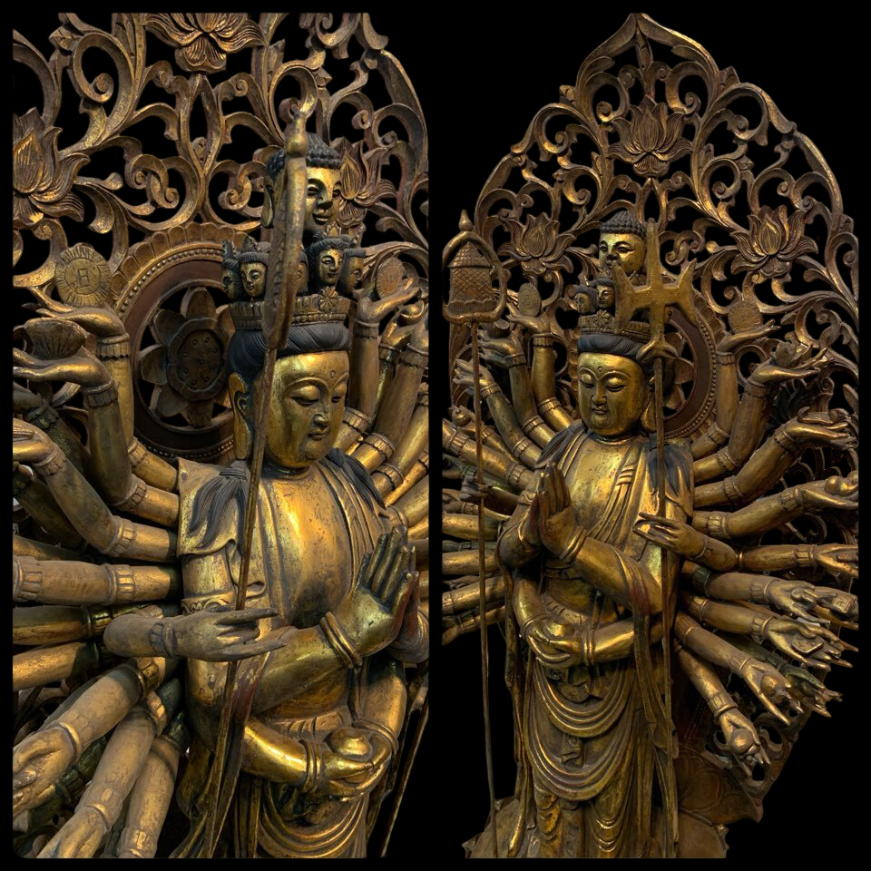 Monumental Thousand-Armed Kannon (Senju Kannon) Wooden Sculpture | Temple-Scale Buddhist Statue ~120 cm