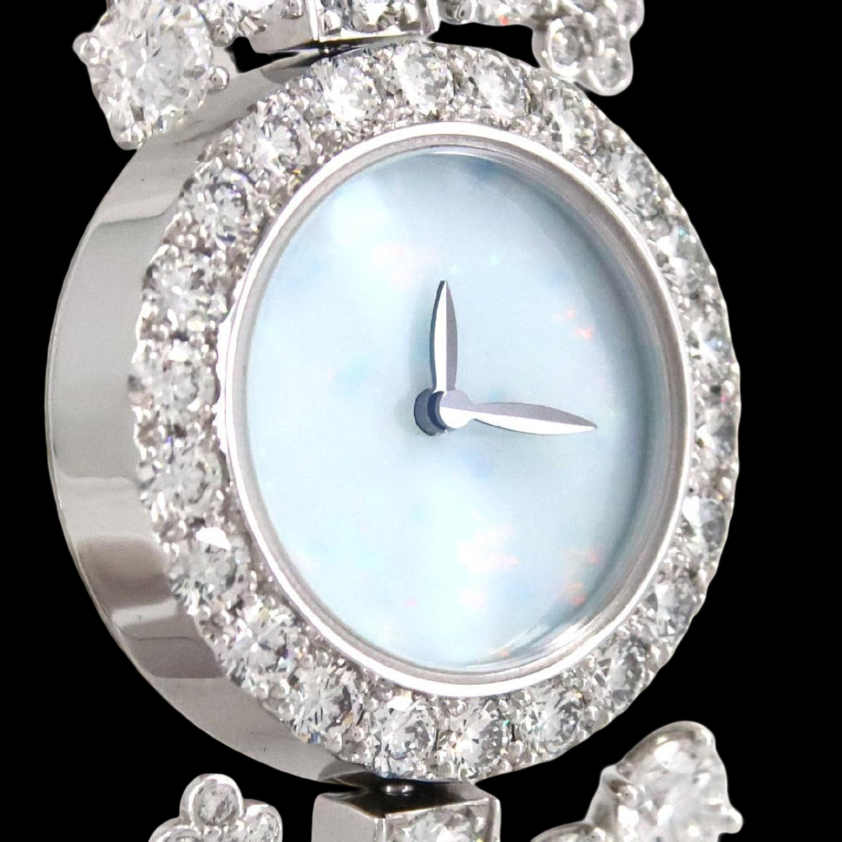 Tiffany & Co High Jewelry Watch WGD Bracelet wth 2 Aquamarines – Opal Dial Quartz Ladies Timepiece – White Gold A Rank