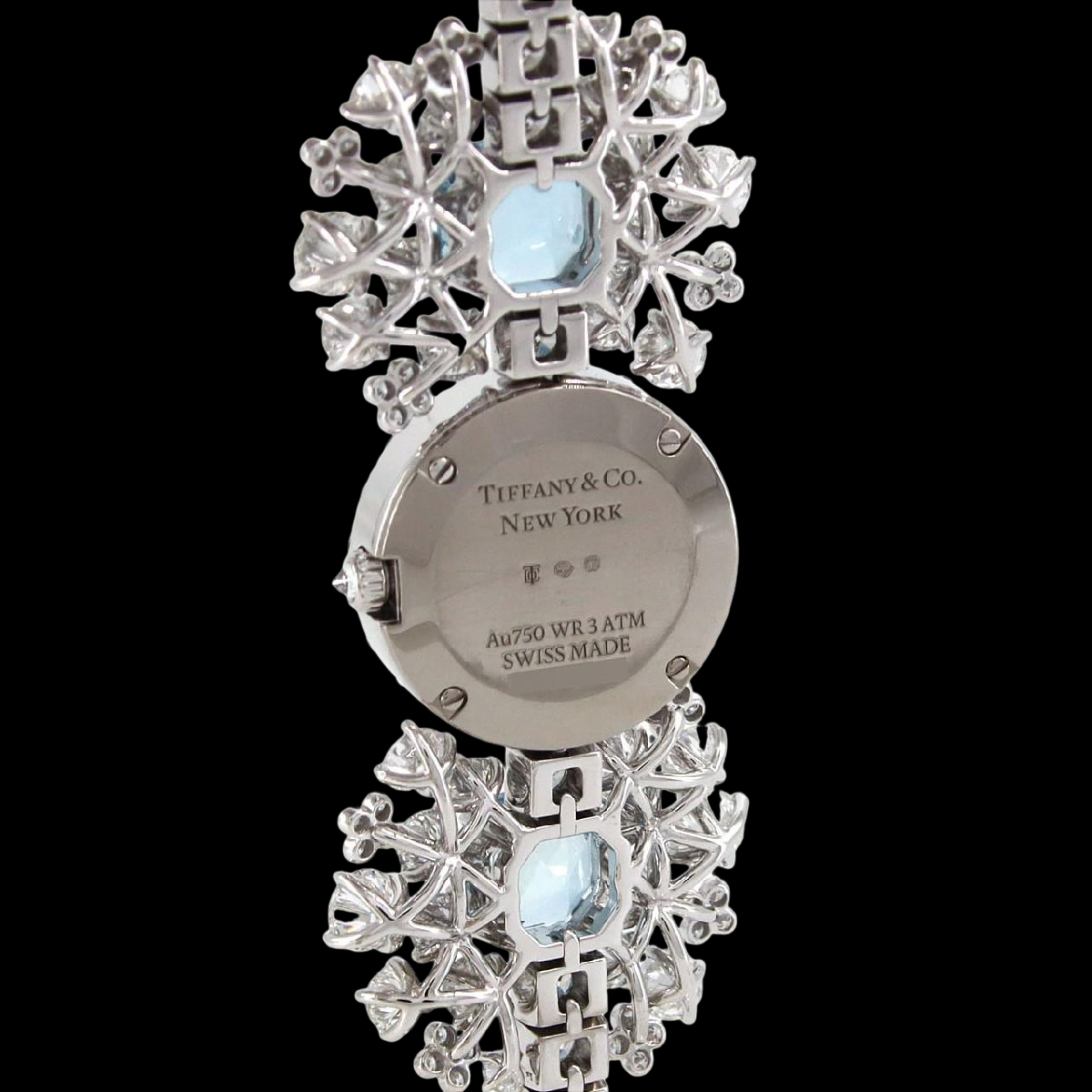 Tiffany & Co High Jewelry Watch WGD Bracelet wth 2 Aquamarines – Opal Dial Quartz Ladies Timepiece – White Gold A Rank