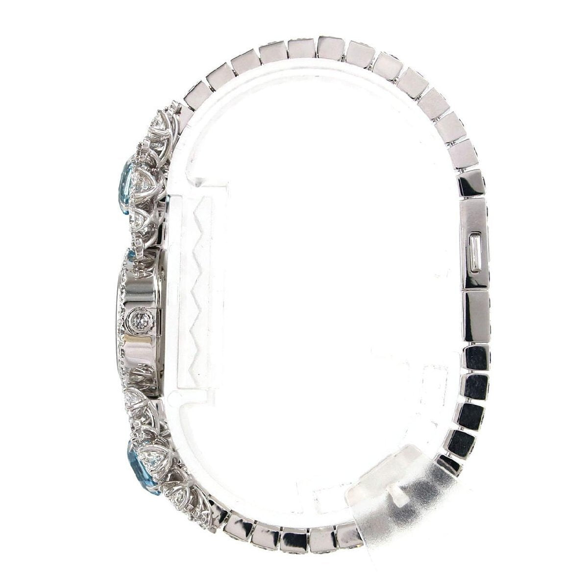 Tiffany & Co High Jewelry Watch WGD Bracelet wth 2 Aquamarines – Opal Dial Quartz Ladies Timepiece – White Gold A Rank