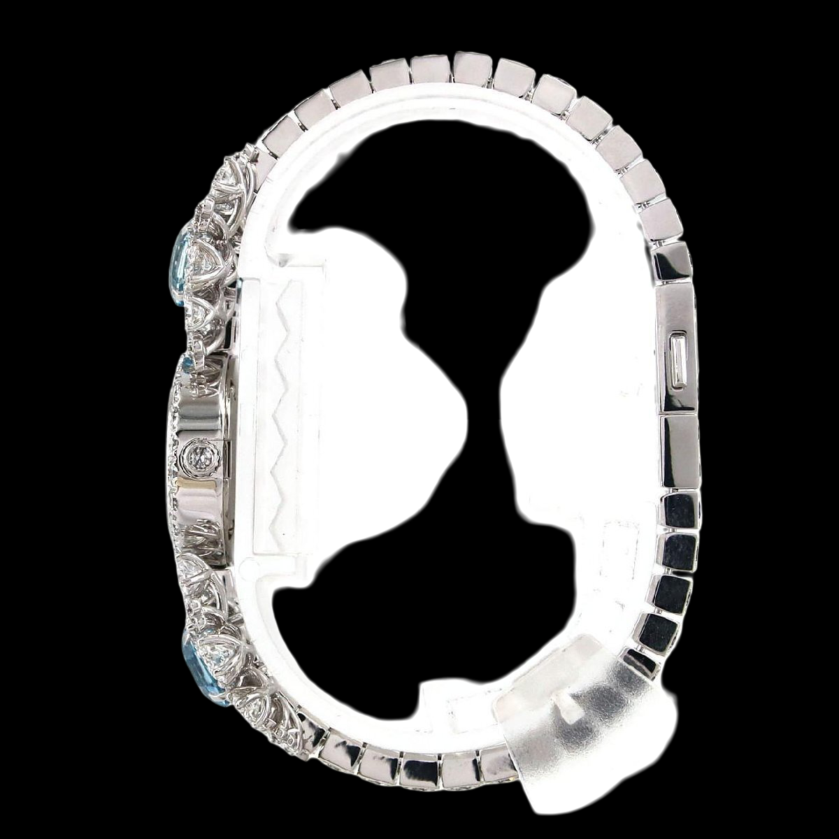 Tiffany & Co High Jewelry Watch WGD Bracelet wth 2 Aquamarines – Opal Dial Quartz Ladies Timepiece – White Gold A Rank