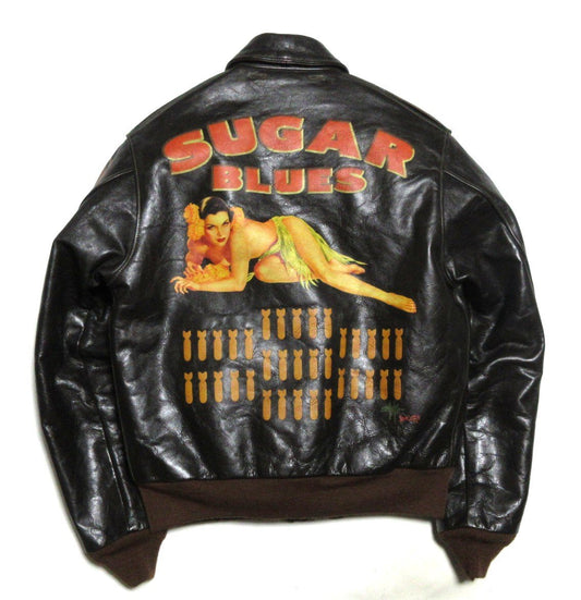 Toys McCoy A-2 Sugar Blues Flight Jacket Size 38 Horsehide Rough Wear Pin Up Art Limited 100 Seal Brown