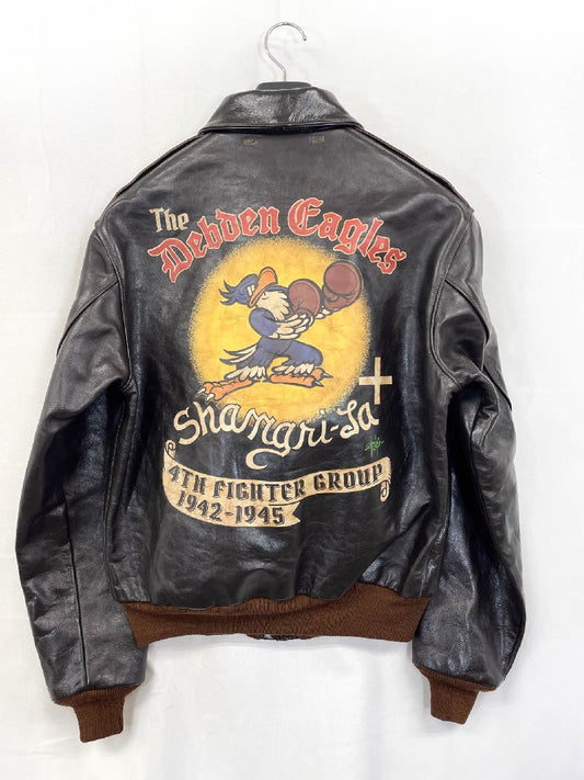 Toys McCoy A2 Jacket Shangri La Don Gentile Nose Art Eagle Squadron Leather Flight Jacket Size 44