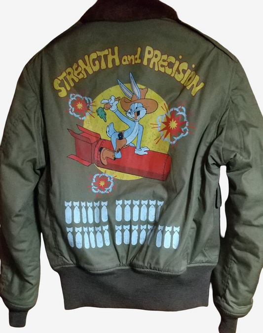 Toys McCoy B-10 Bugs Bunny Flight Jacket Custom WWII Style Alpaca Lined Military Cartoon Jacket Size 36