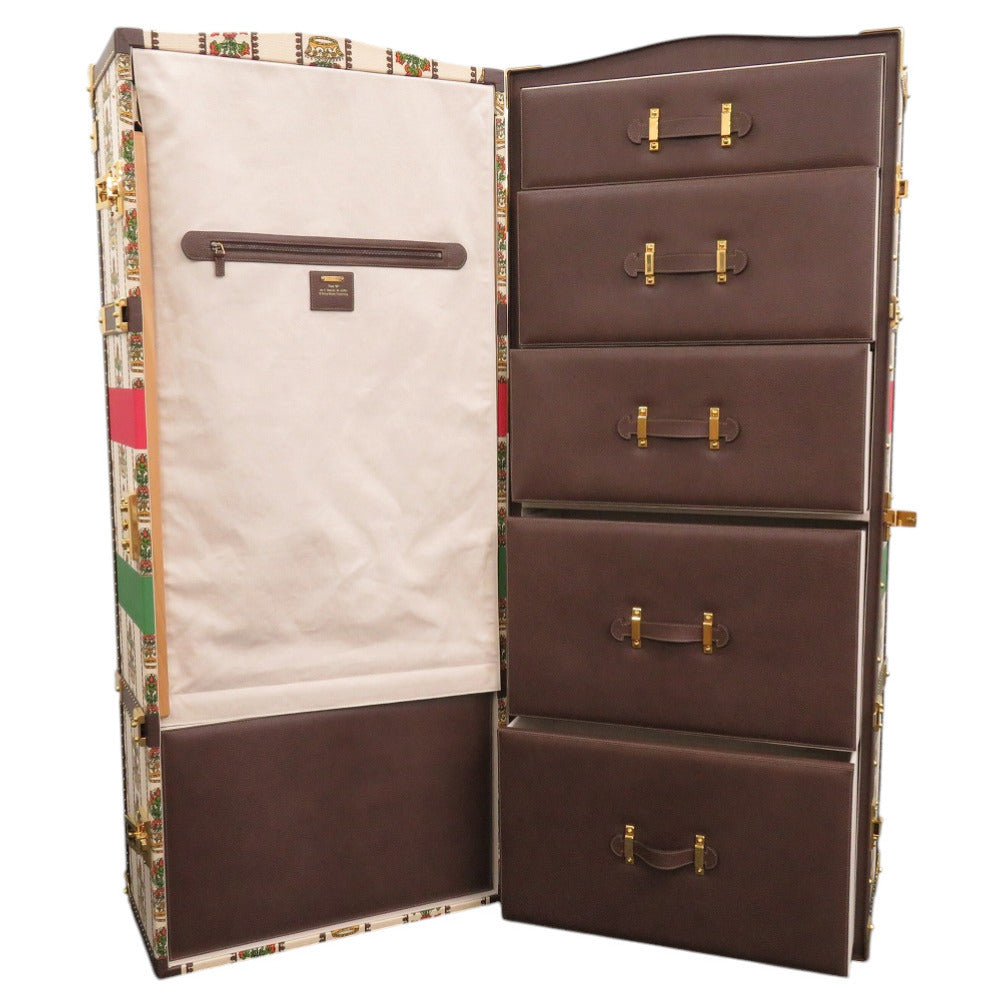 Gucci 100 Music 1940s Wardrobe Trunk – Canvas Leather Wood Steamer Closet – Rare Vintage Gucci Travel Case S Rank Collector Piece