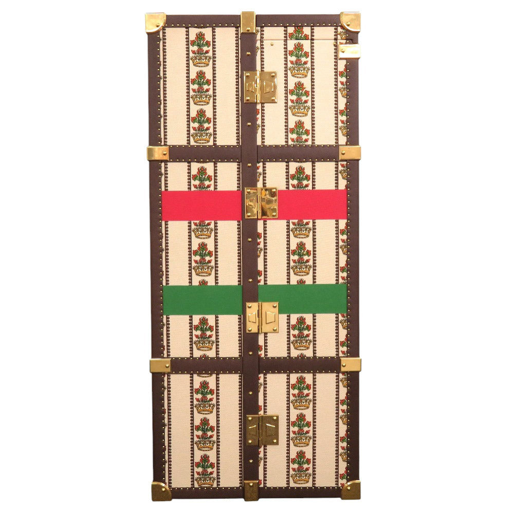 Gucci 100 Music 1940s Wardrobe Trunk – Canvas Leather Wood Steamer Closet – Rare Vintage Gucci Travel Case S Rank Collector Piece