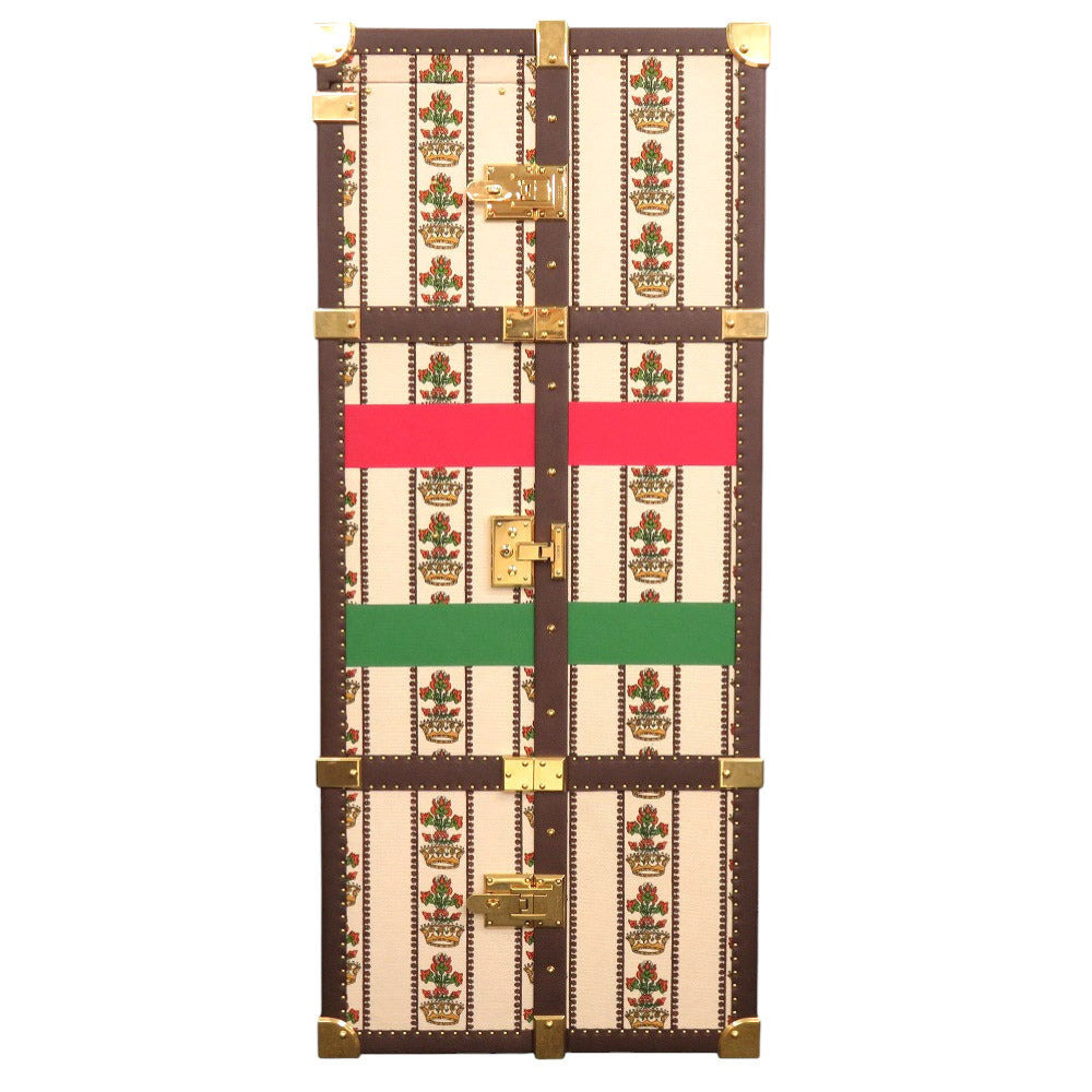 Gucci 100 Music 1940s Wardrobe Trunk – Canvas Leather Wood Steamer Closet – Rare Vintage Gucci Travel Case S Rank Collector Piece