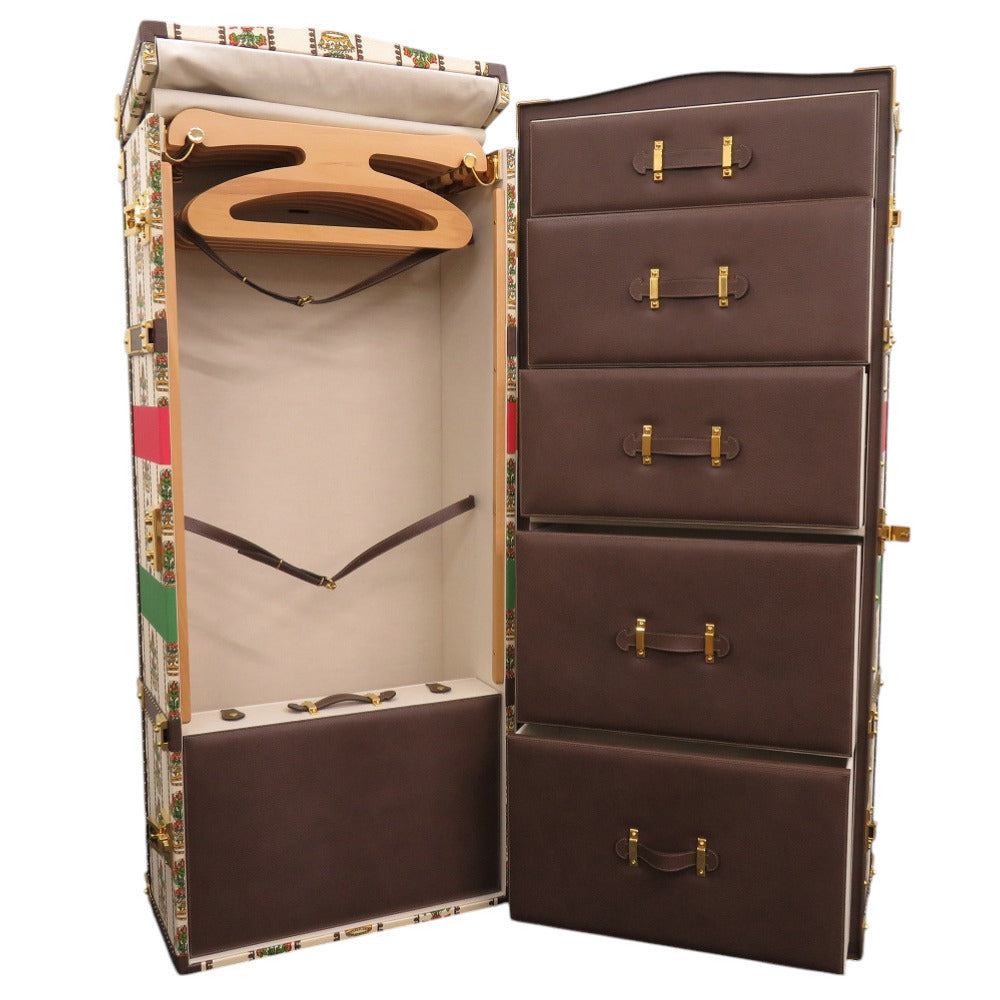 Gucci 100 Music 1940s Wardrobe Trunk – Canvas Leather Wood Steamer Closet – Rare Vintage Gucci Travel Case S Rank Collector Piece