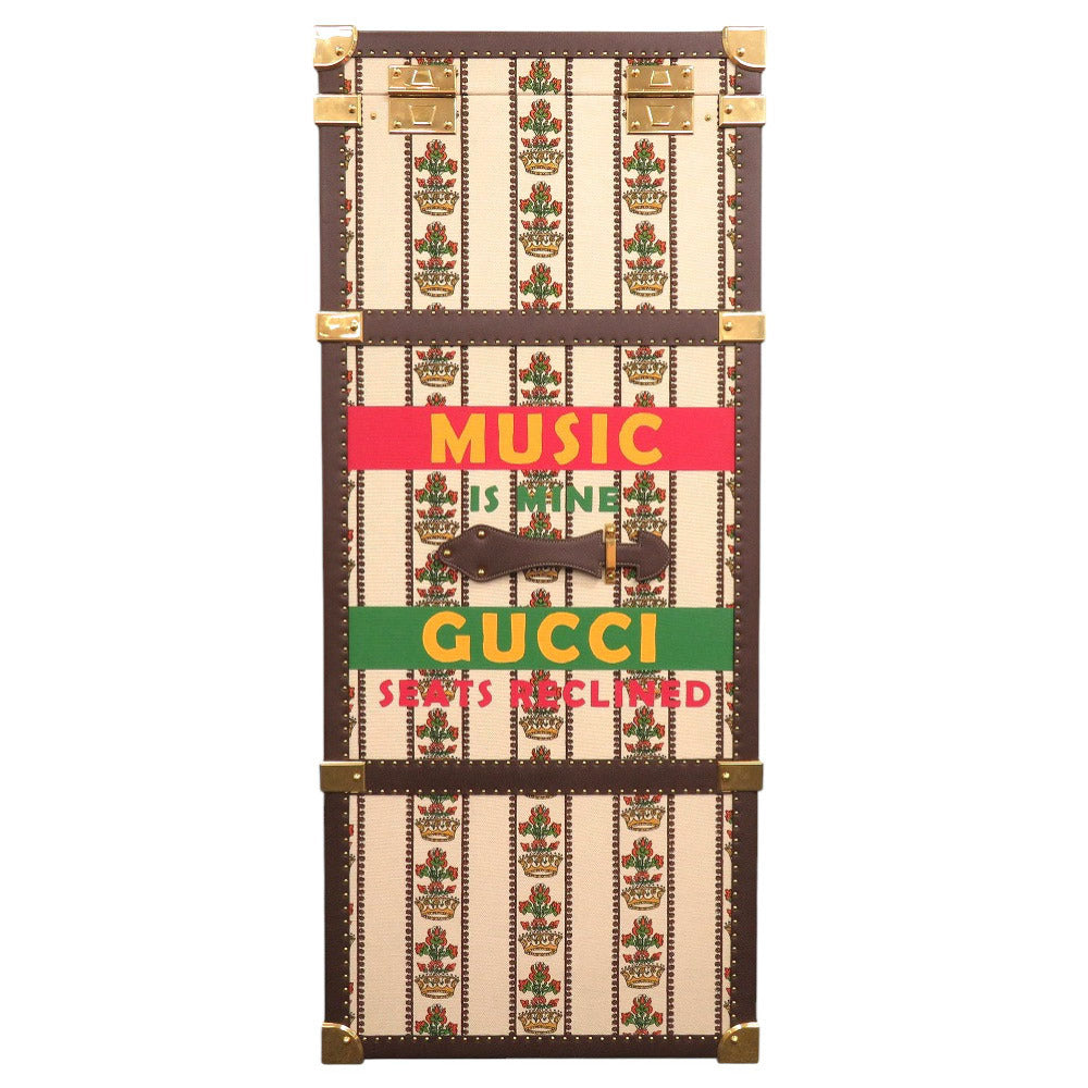 Gucci 100 Music 1940s Wardrobe Trunk – Canvas Leather Wood Steamer Closet – Rare Vintage Gucci Travel Case S Rank Collector Piece