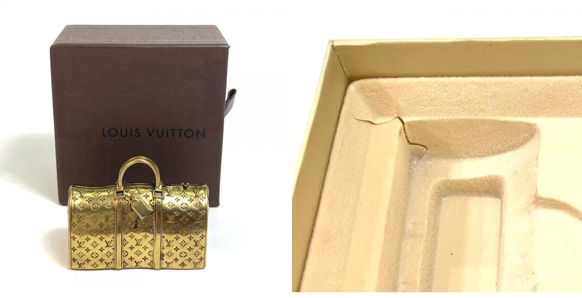 Louis Vuitton Monogram Keepall Miniature Sculpture Paperweight · Solid Metal Bronze-Gold LV Desk Objet · Collectible Novelty Accessory