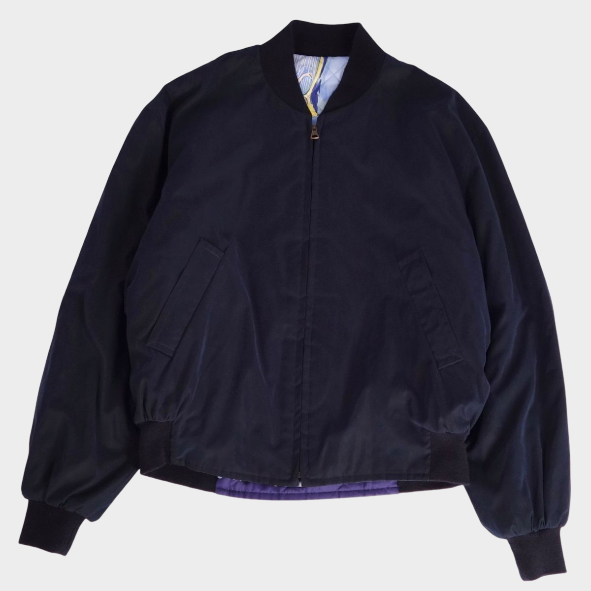 Vintage Hermes CONCERTO Reversible Silk Blouson Jacket Blue Musical Instrument Print Size 52 Archival
