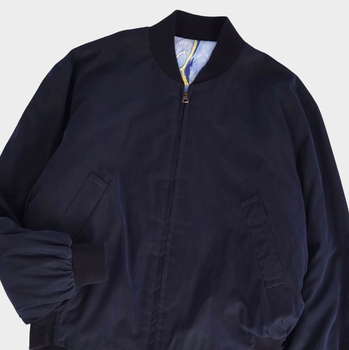 Vintage Hermes CONCERTO Reversible Silk Blouson Jacket Blue Musical Instrument Print Size 52 Archival