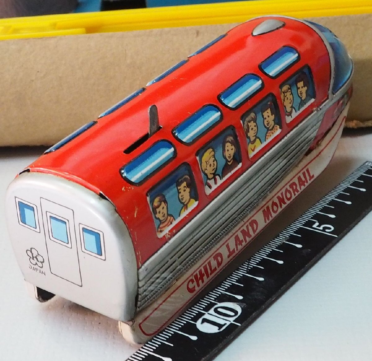 Vintage 1950s Japanese Tin Child Land Monorail Mechanical Train with Box