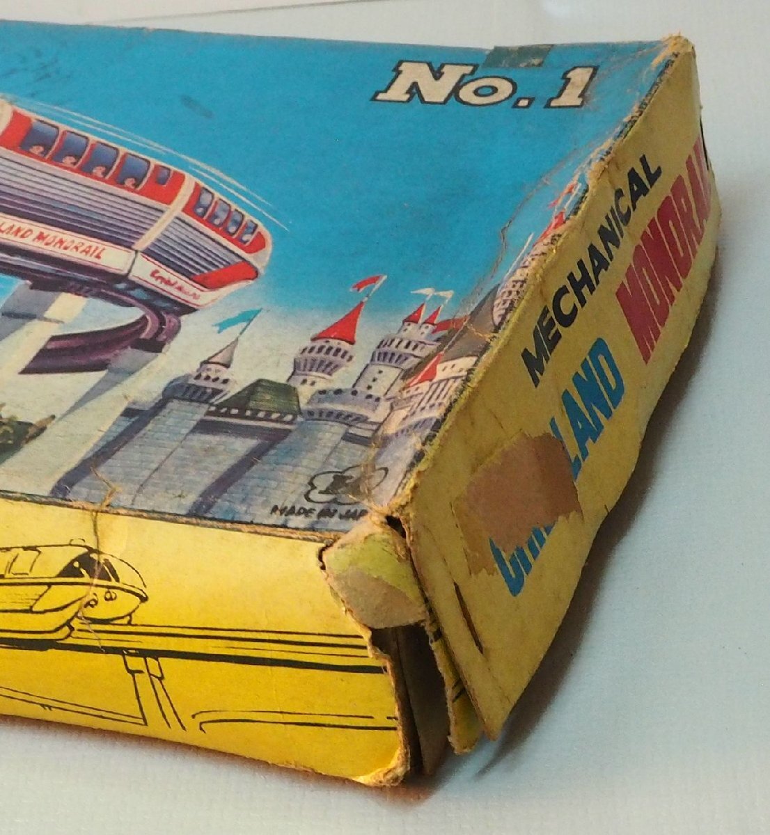 Vintage 1950s Japanese Tin Child Land Monorail Mechanical Train with Box