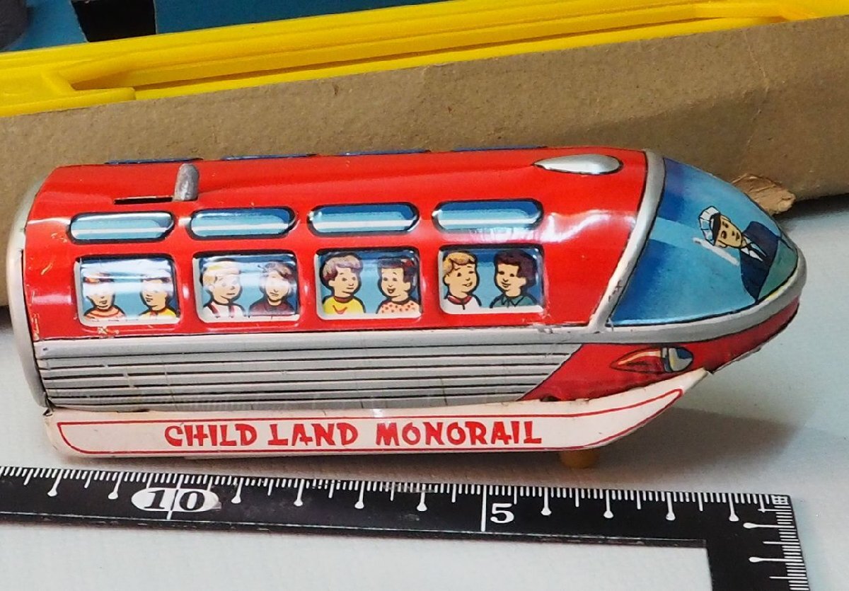Vintage 1950s Japanese Tin Child Land Monorail Mechanical Train with Box