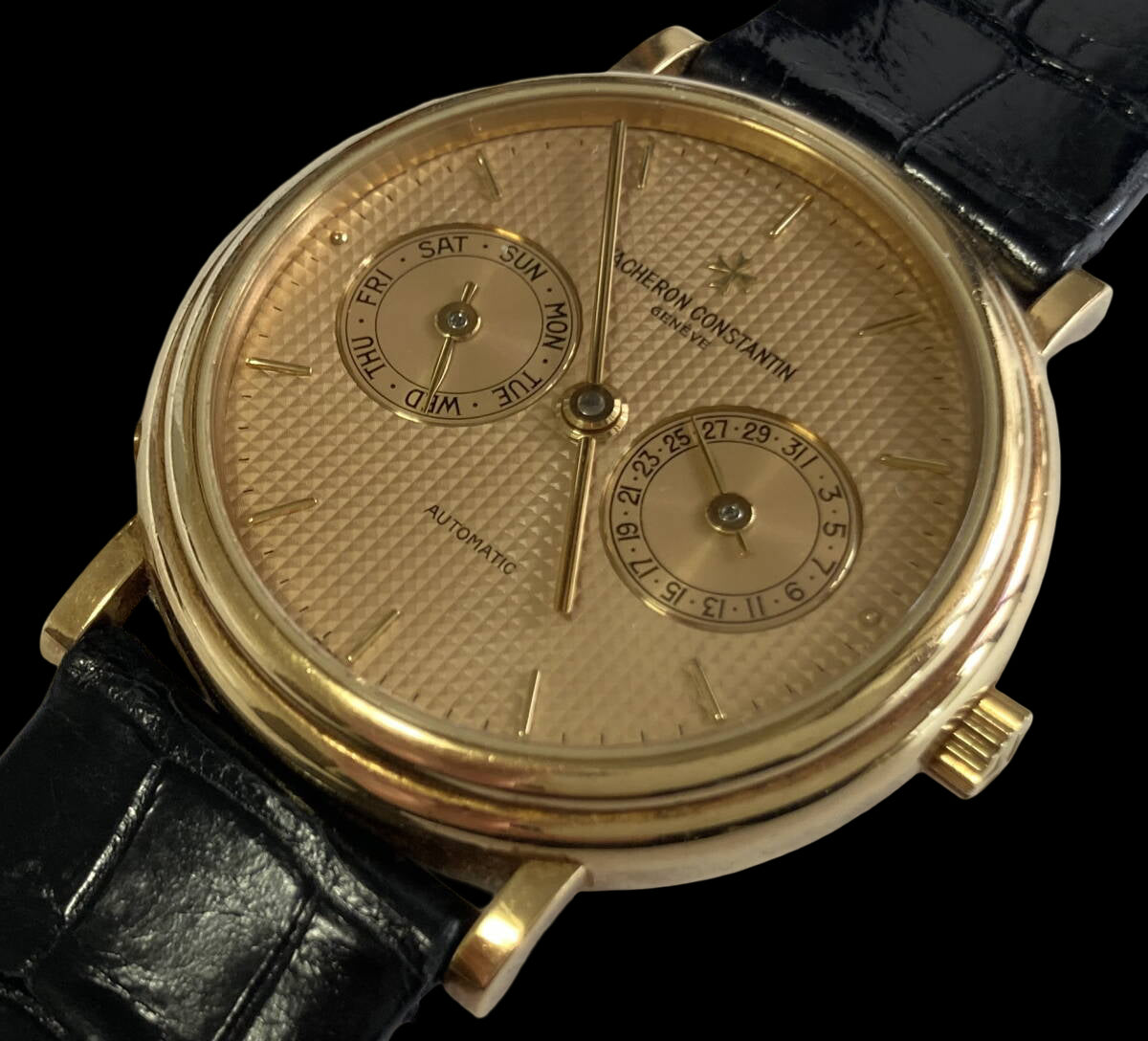 Vacheron Constantin Day-Date Ref. 47008/000J-3 · 18K Yellow Gold · Champagne Guilloché Dial · Automatic Men’s Watch (Excellent)