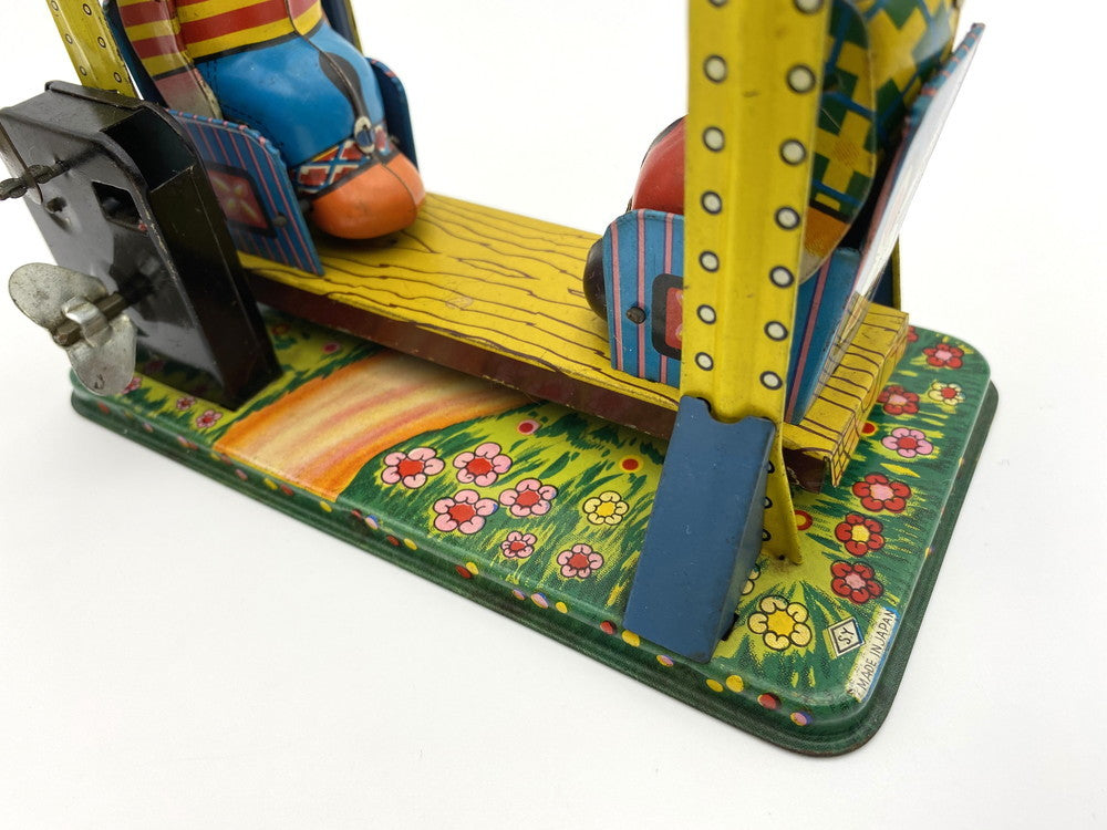 Vintage 1950s Japanese Tin Playful Animal Swing Mechanical Toy Boxed