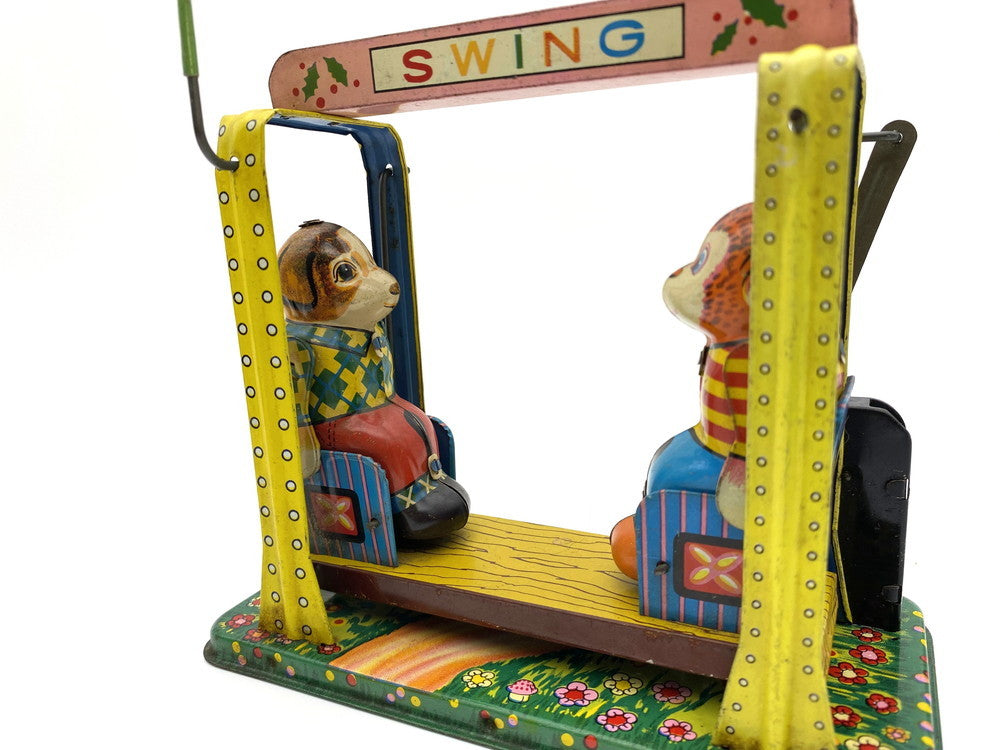 Vintage 1950s Japanese Tin Playful Animal Swing Mechanical Toy Boxed