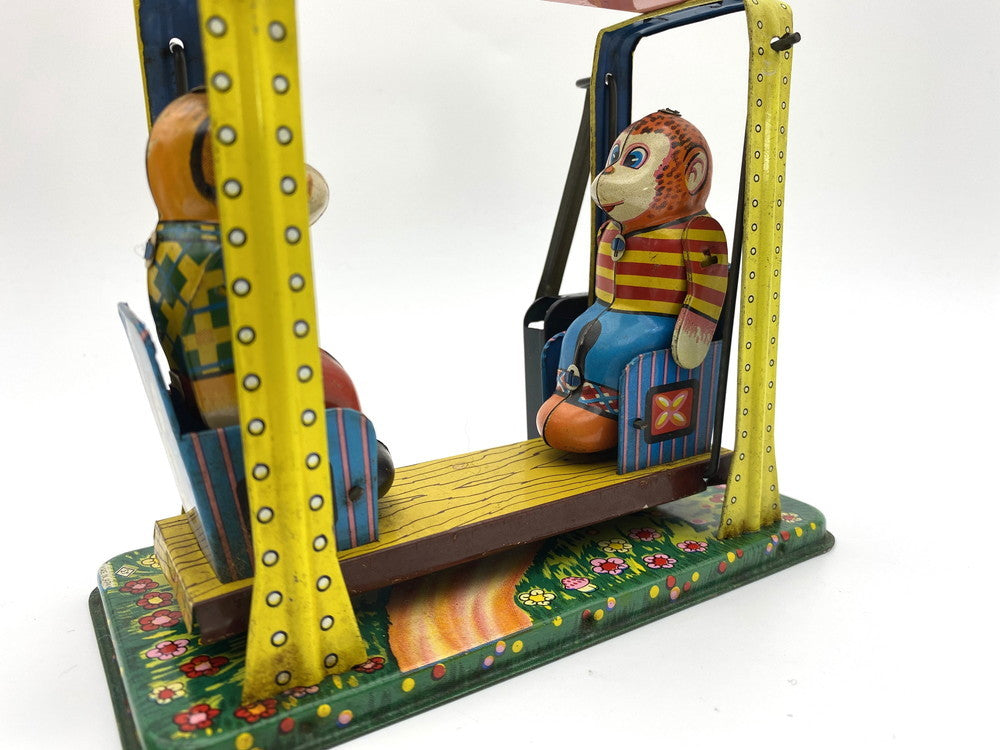 Vintage 1950s Japanese Tin Playful Animal Swing Mechanical Toy Boxed