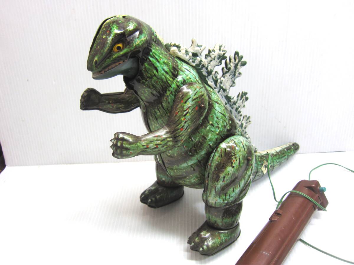Vintage Bullmark Godzilla Tinplate Remote Control Walking Toy · Original Box · Smoke & Light Action · 1970s Japan