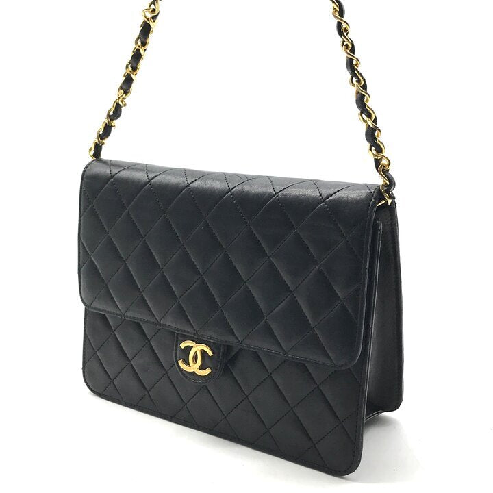 Vintage Chanel Matelasse 22 Black Lambskin Single Flap Chain Shoulder Bag