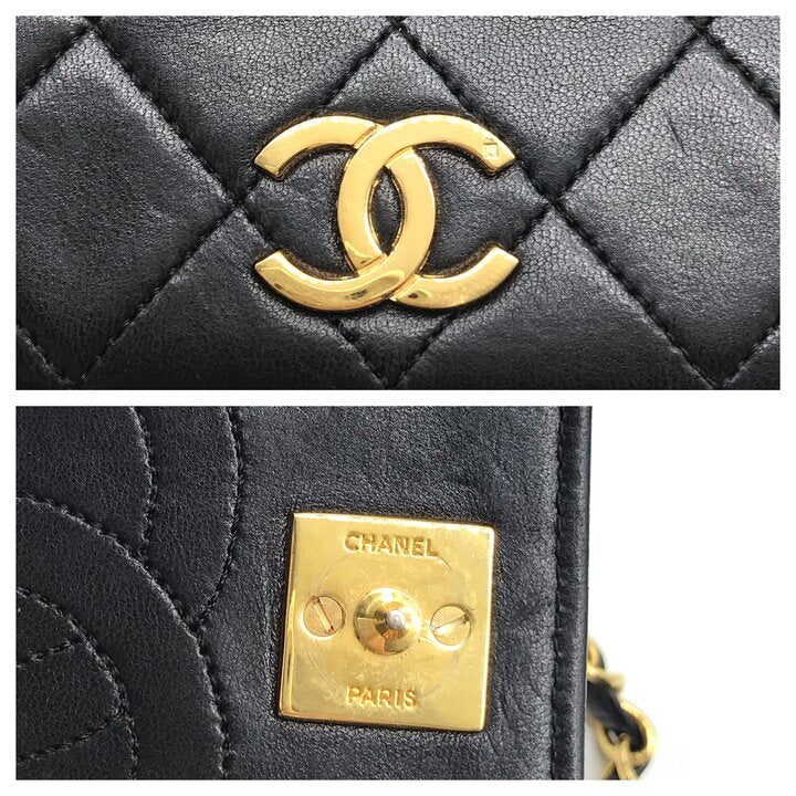 Vintage Chanel Mini Matelasse 19 Black Lambskin Chain Shoulder Bag Gold Hardware