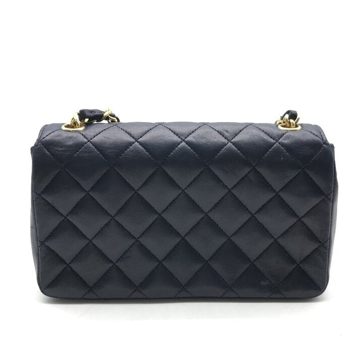 Vintage Chanel Mini Matelasse Navy Lambskin Gold Chain Shoulder Bag 18cm