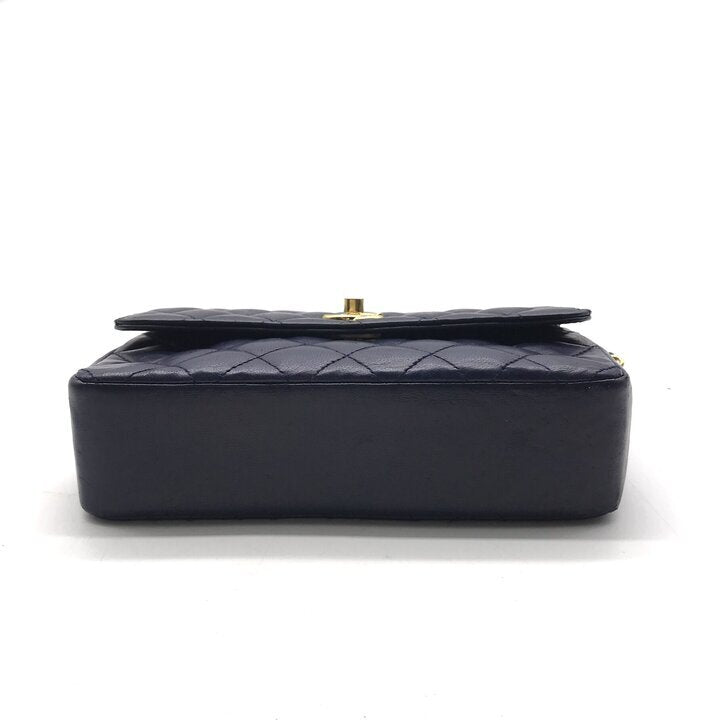 Vintage Chanel Mini Matelasse Navy Lambskin Gold Chain Shoulder Bag 18cm