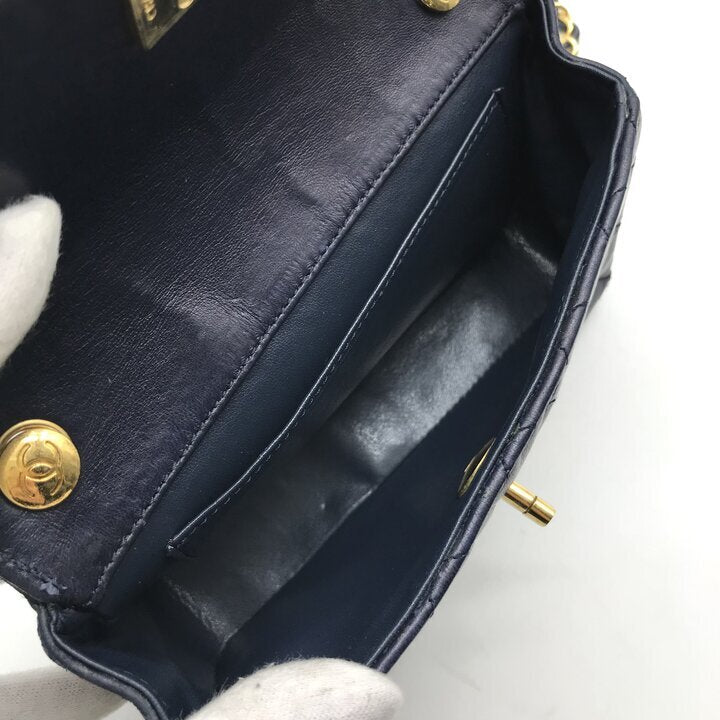 Vintage Chanel Mini Matelasse Navy Lambskin Gold Chain Shoulder Bag 18cm