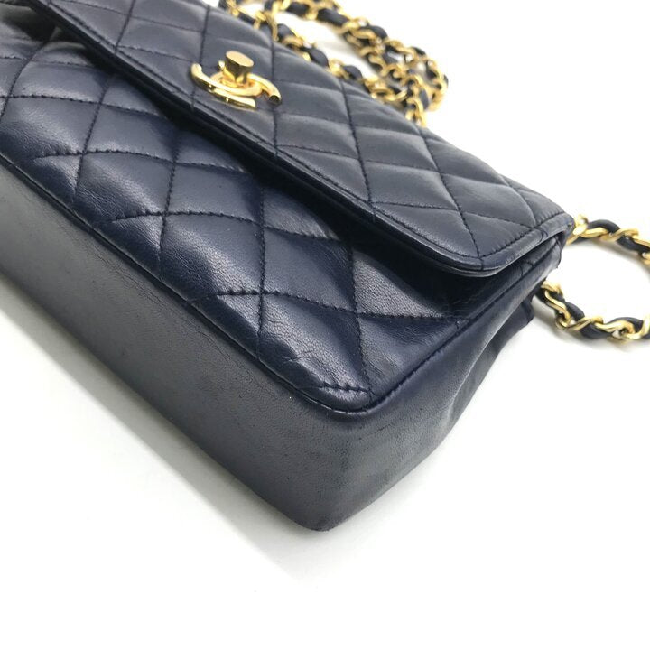 Vintage Chanel Mini Matelasse Navy Lambskin Gold Chain Shoulder Bag 18cm