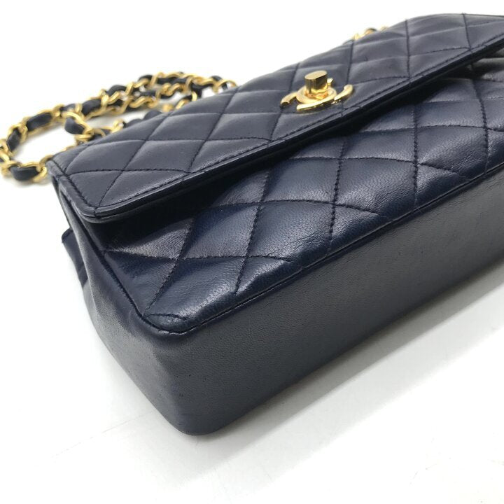 Vintage Chanel Mini Matelasse Navy Lambskin Gold Chain Shoulder Bag 18cm