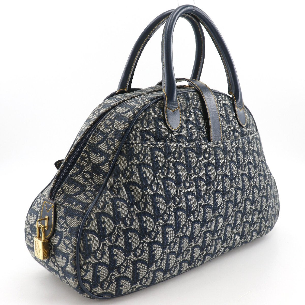 Vintage Christian Dior Trotter Double Saddle Bag Navy Oblique Canvas 40cm