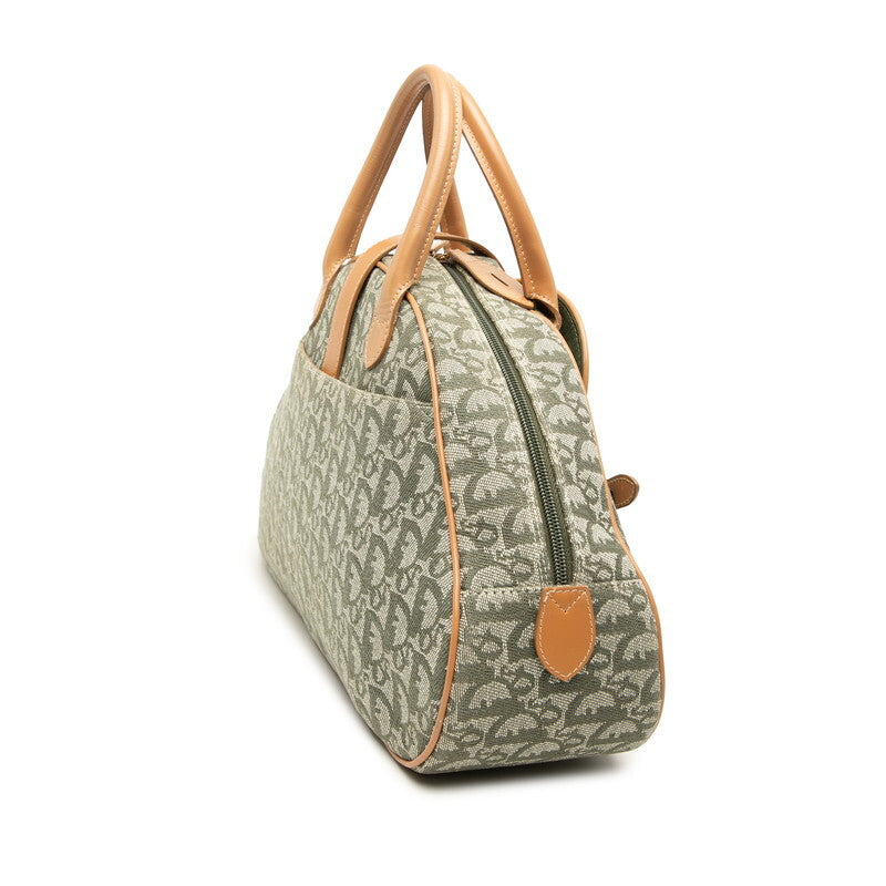Vintage Dior Trotter Double Saddle Bag Green Beige Canvas Leather 40cm