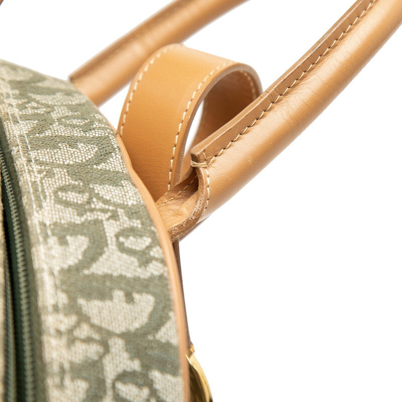 Vintage Dior Trotter Double Saddle Bag Green Beige Canvas Leather 40cm