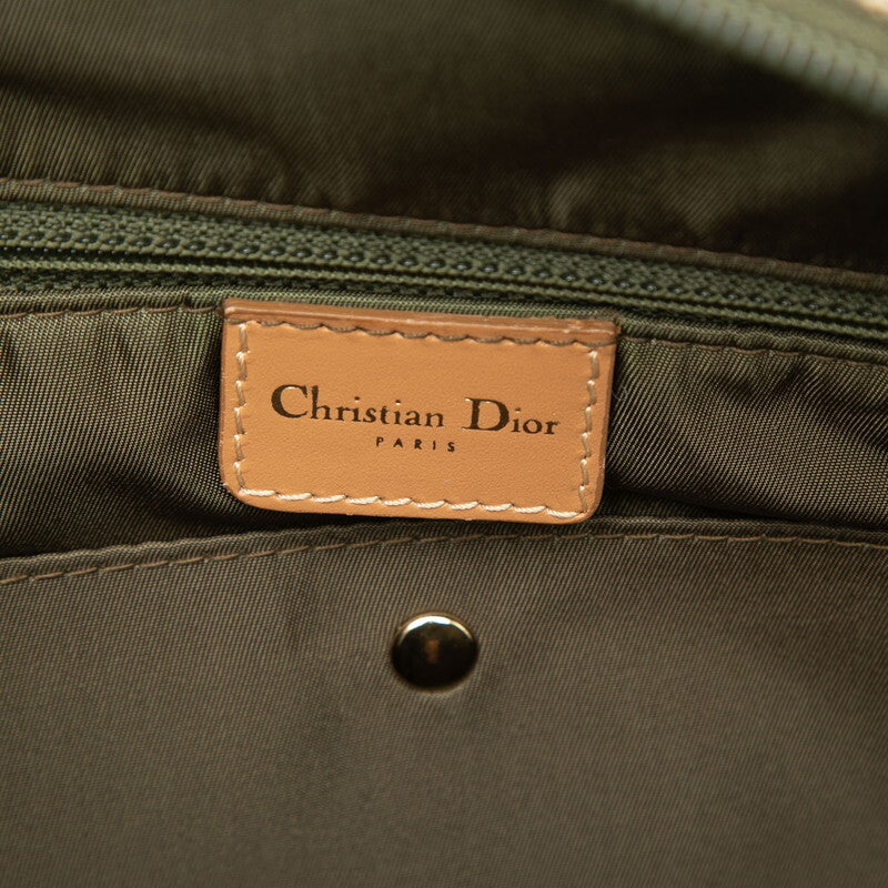 Vintage Dior Trotter Double Saddle Bag Green Beige Canvas Leather 40cm