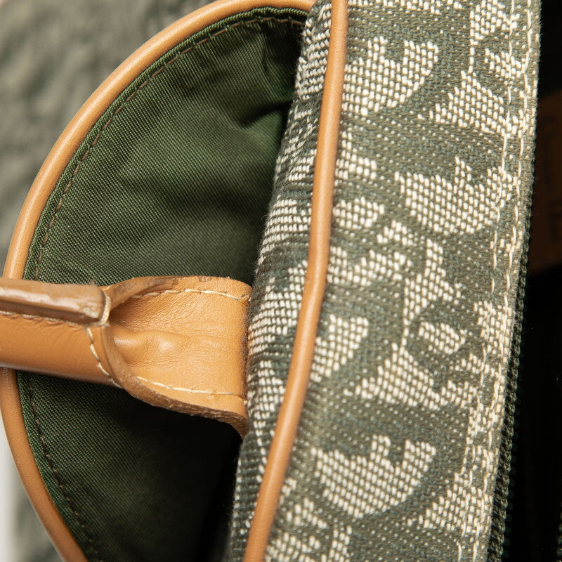 Vintage Dior Trotter Double Saddle Bag Green Beige Canvas Leather 40cm