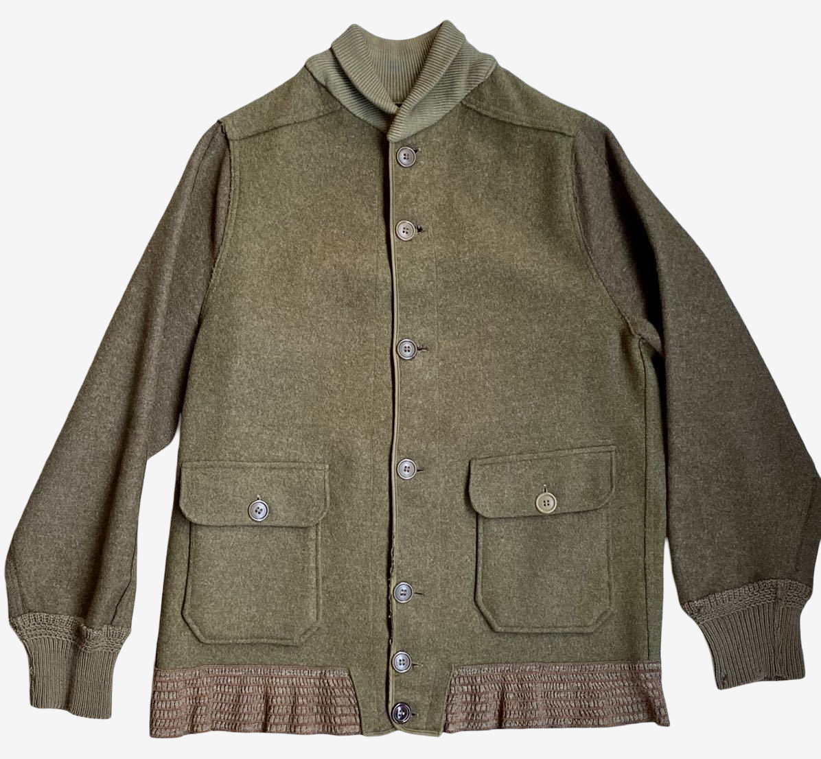 Vintage Early Wool A-1 Style Aviation Jacket Olive Button Front Knit Collar Military Flight Jacket Rare