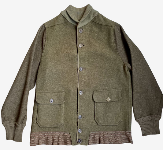 Vintage Early Wool A-1 Style Aviation Jacket Olive Button Front Knit Collar Military Flight Jacket Rare