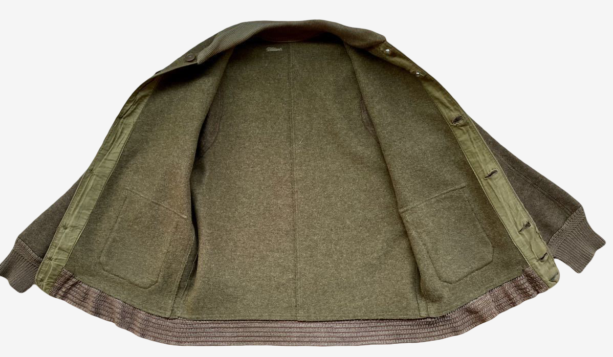 Vintage Early Wool A-1 Style Aviation Jacket Olive Button Front Knit Collar Military Flight Jacket Rare