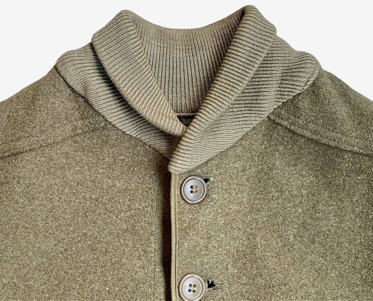 Vintage Early Wool A-1 Style Aviation Jacket Olive Button Front Knit Collar Military Flight Jacket Rare