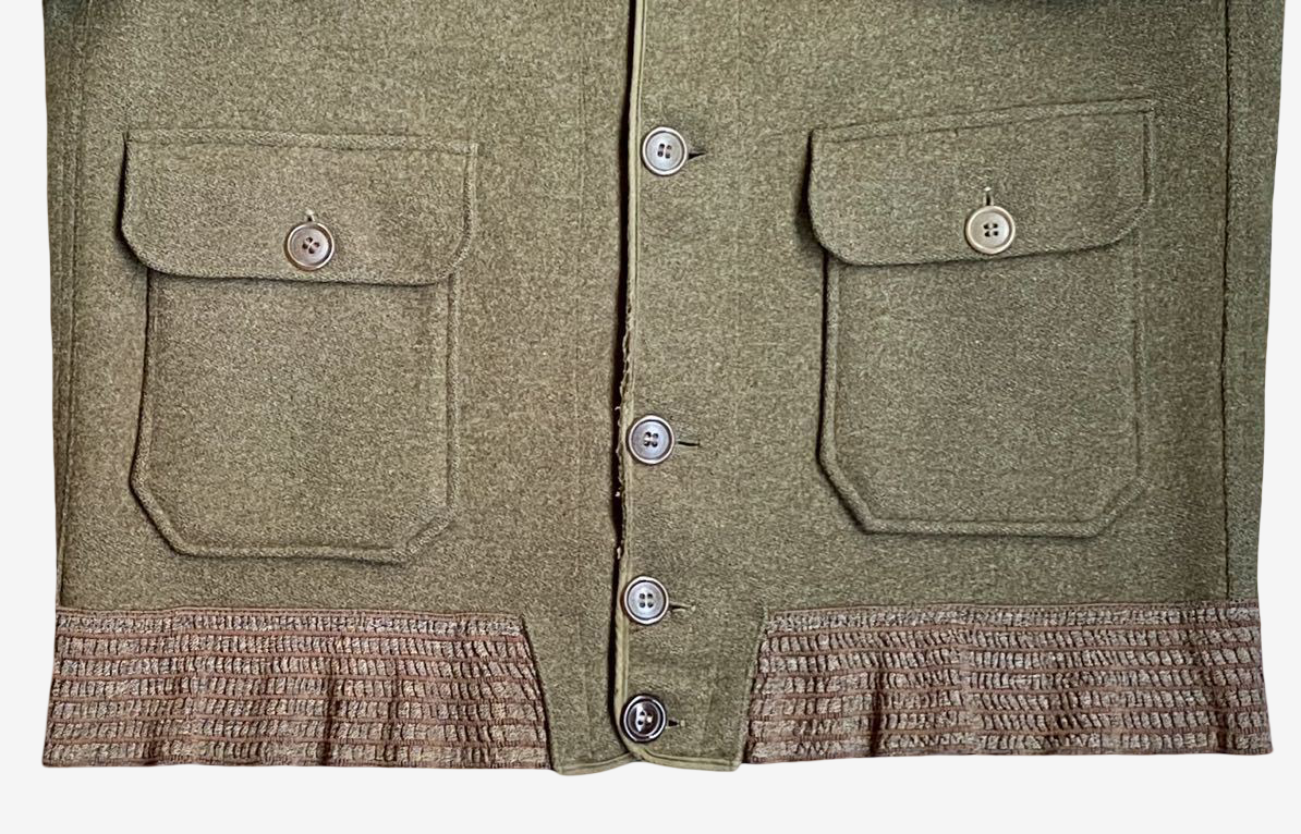 Vintage Early Wool A-1 Style Aviation Jacket Olive Button Front Knit Collar Military Flight Jacket Rare